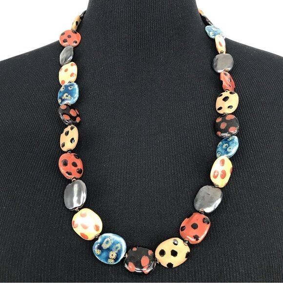 Multicolored Polka Dot Squared Bead Vintage 14” Necklace - Picture 5 of 16